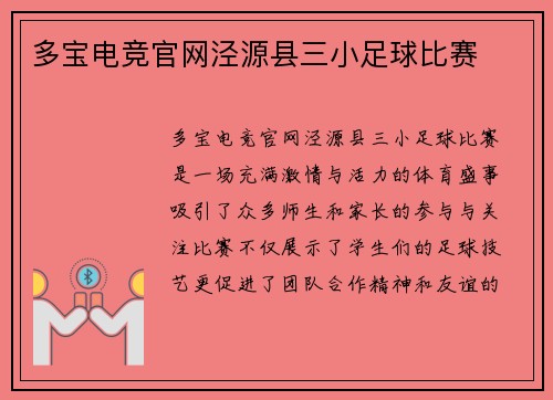 多宝电竞官网泾源县三小足球比赛